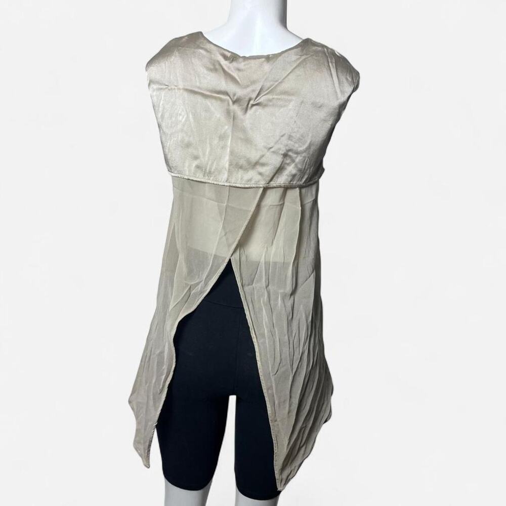 Silk blouse top clean girl shirt sheer mesh spring summer size large champagne